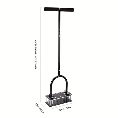 Manual Self-Cleaning Lawn Aerator with Fourteen Visible Iron Spikes in the Exact Black Option