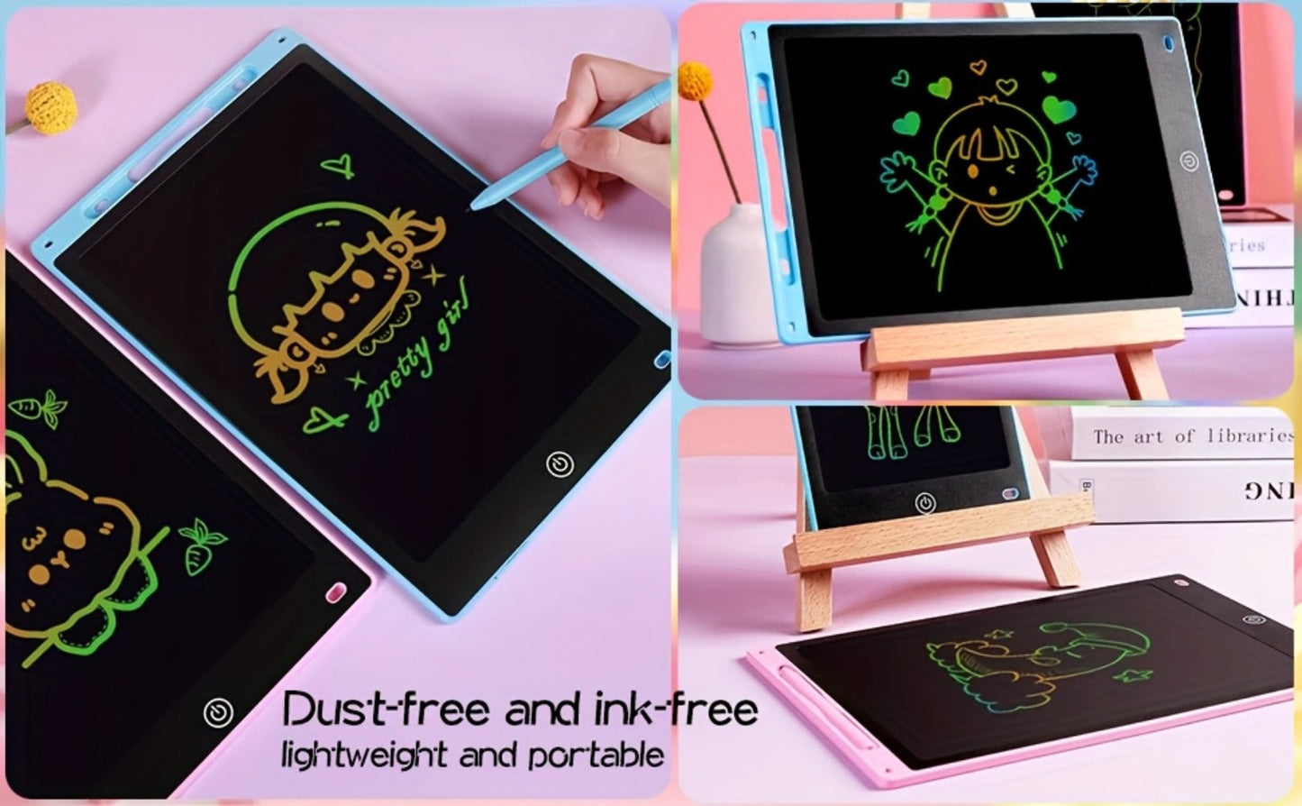 Large LCD Drawing Tablet for Kids 16 & 20 Inch – Colorful Erasable Electronic Doodle Board Reusable Writing Pad | Educational Art Toy Birthday Christmas Gift | Blue Pink Black