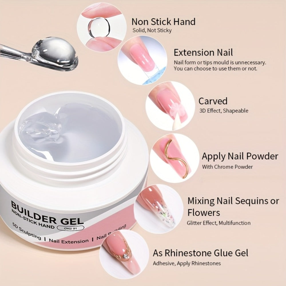 Builder Gel for Nail Extensions and 3D Sculpting, 60g Jar in Clear or Milky White for UV or LED Lamp Curing