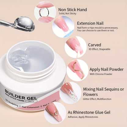 Builder Gel for Nail Extensions and 3D Sculpting, 60g Jar in Clear or Milky White for UV or LED Lamp Curing