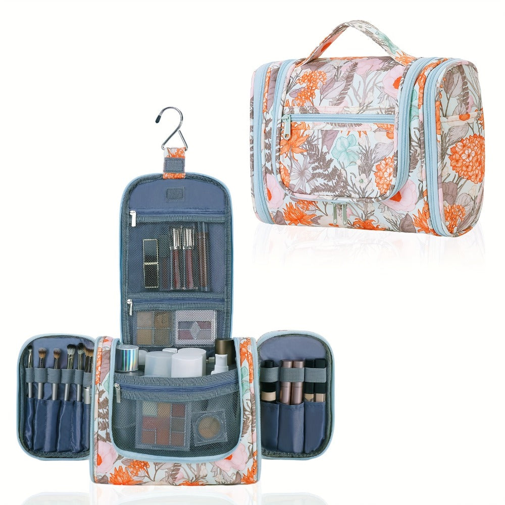 Toiletry Bag Hanging Multi-Pocket Shower Organizer with Metal Hook, Carry Handle and Seven Print Options