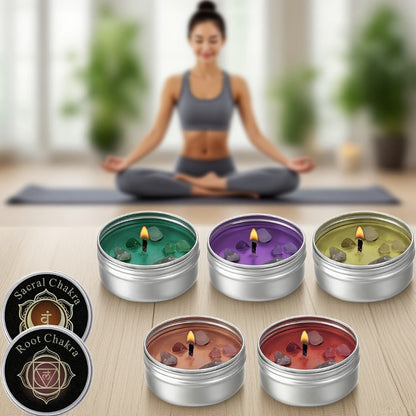 Seven-Piece Color Candle Gift Box with Crystal-Style Pendant Necklaces and Pictured 2.2 oz Tins