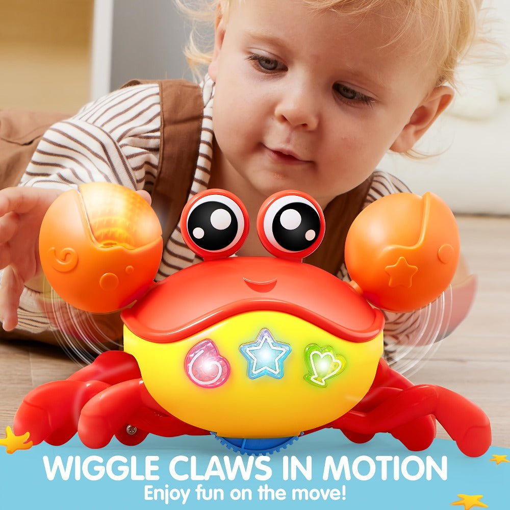 Crawling Crab Baby Toy with Lights, Music & Smart Obstacle Sensor – Interactive Tummy Time Toy for Infants, Dancing Walking Sensory Crawling Toy for Babies & Toddlers, Perfect Christmas & Baby Gift