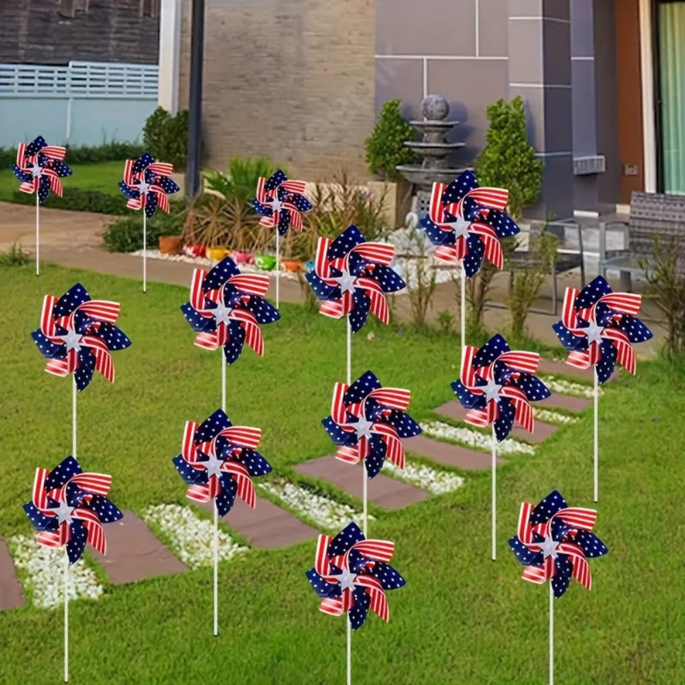 Patriotic Red, White and Blue Pinwheel Decorations with 38 × 21 cm Stakes in 20-, 30- or 40-Piece Packs