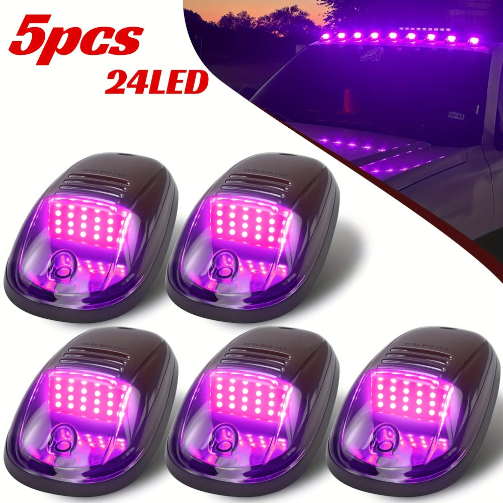 5pcs LED Cab Roof Marker Lights 16/24 LED 12V Super Bright UV-Resistant ABS Lens with Wiring Harness Kit for 2003-2018 Pickup Trucks 1500 2500 3500 4500 5500, White Amber Red Blue Green Purple