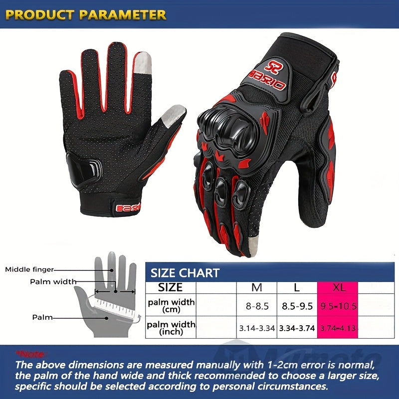 Motorcycle Gloves Full Finger Summer Breathable Touchscreen Hard Shell Protection Non-Slip Motocross Racing Gloves for Men Women, Black Red, M L XL