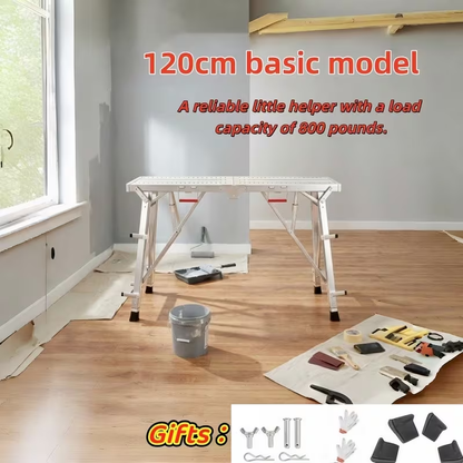 Aluminum Work Platform Height Adjustable Folding Portable Scaffold Bench Wide Base Safety Railing for Home Renovation RV Cleaning Window Painting 3 Sizes