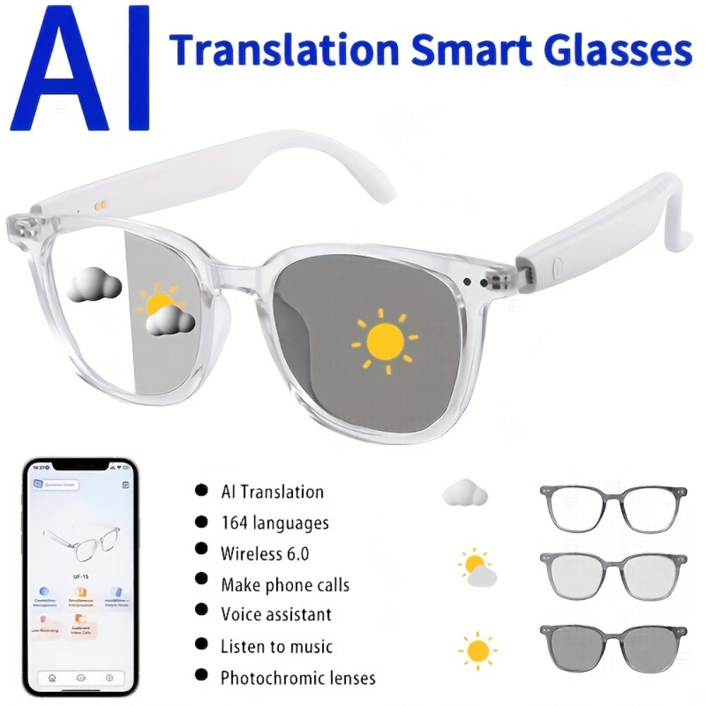 Smart Glasses Translation Eyewear with 160 Listed Languages, Open-Ear Audio and Four Frame Options