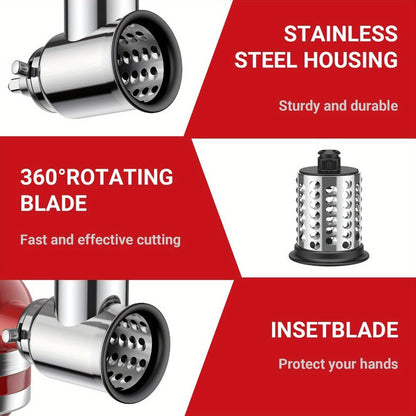 Stainless Steel Slicer Shredder Attachment for Stand Mixers with 4 Dishwasher Safe Blades – Multi-Function Vegetable Fruit Cheese Grater Salad Maker & Powder Grinder for Carrots Potatoes