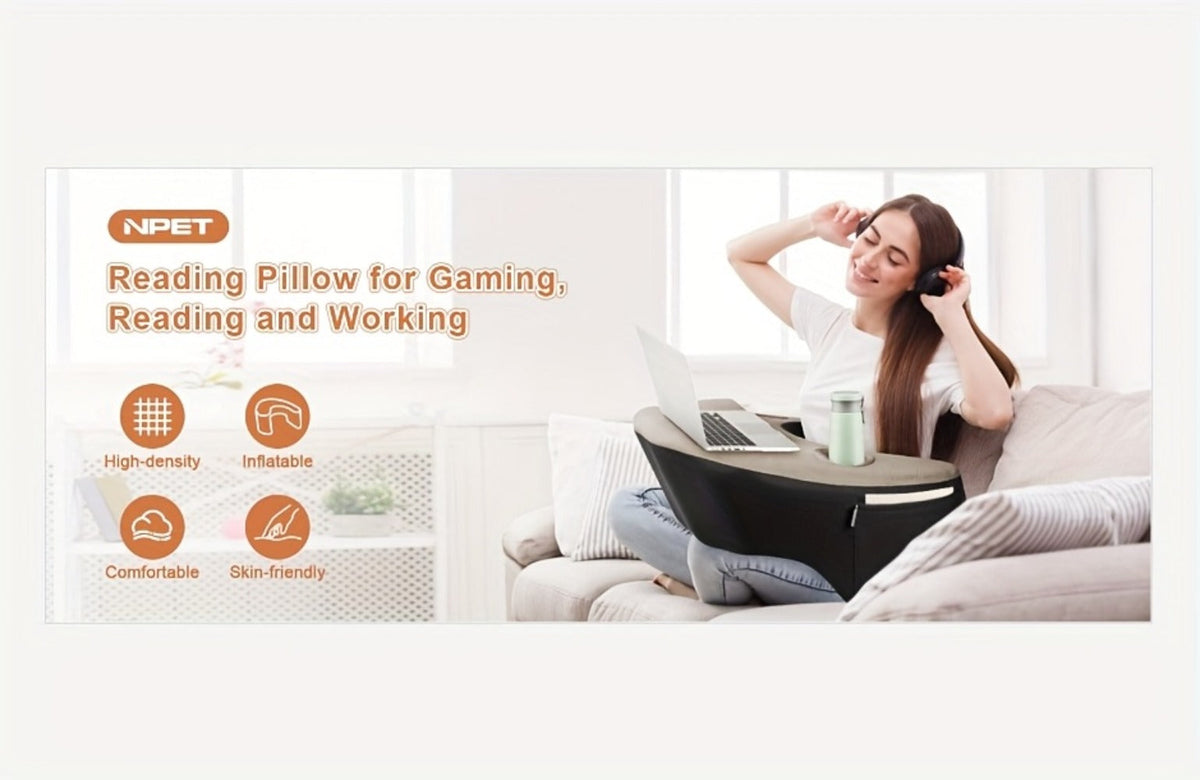 Reading Pillow with Armrests Bed Rest Pillow Back Support Cushion Side Pockets Cup Holder for Entryways, Bedrooms and Living Spaces