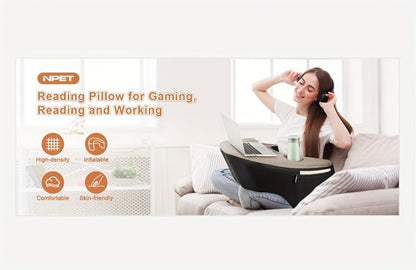 Reading Pillow with Armrests Bed Rest Pillow Back Support Cushion Side Pockets Cup Holder for Entryways, Bedrooms and Living Spaces