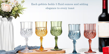 Forty-Eight-Piece 7 oz Plastic Wine Goblet Set in Clear, Orange, Pink, Green, Gold or Blue