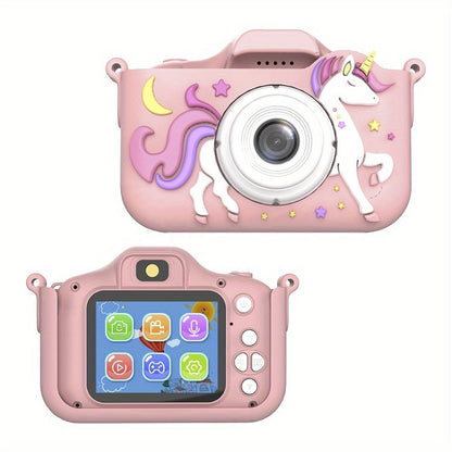 Kids Digital Camera with Rear Screen, Cartoon Unicorn or Dinosaur Shell and Pink, Purple, Blue or Green Options