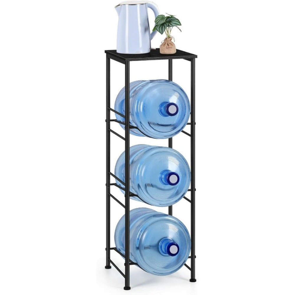 5-Gallon Water Jug Holder 3-Tier, Water Bottle Rack Organizer with Top Shelf & Adjustable Legs for Kitchen