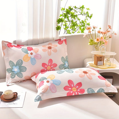 Floral Three-Piece Thin Quilt Set with Two Pillowcases, Twin to King Sizes and Three Printed Styles