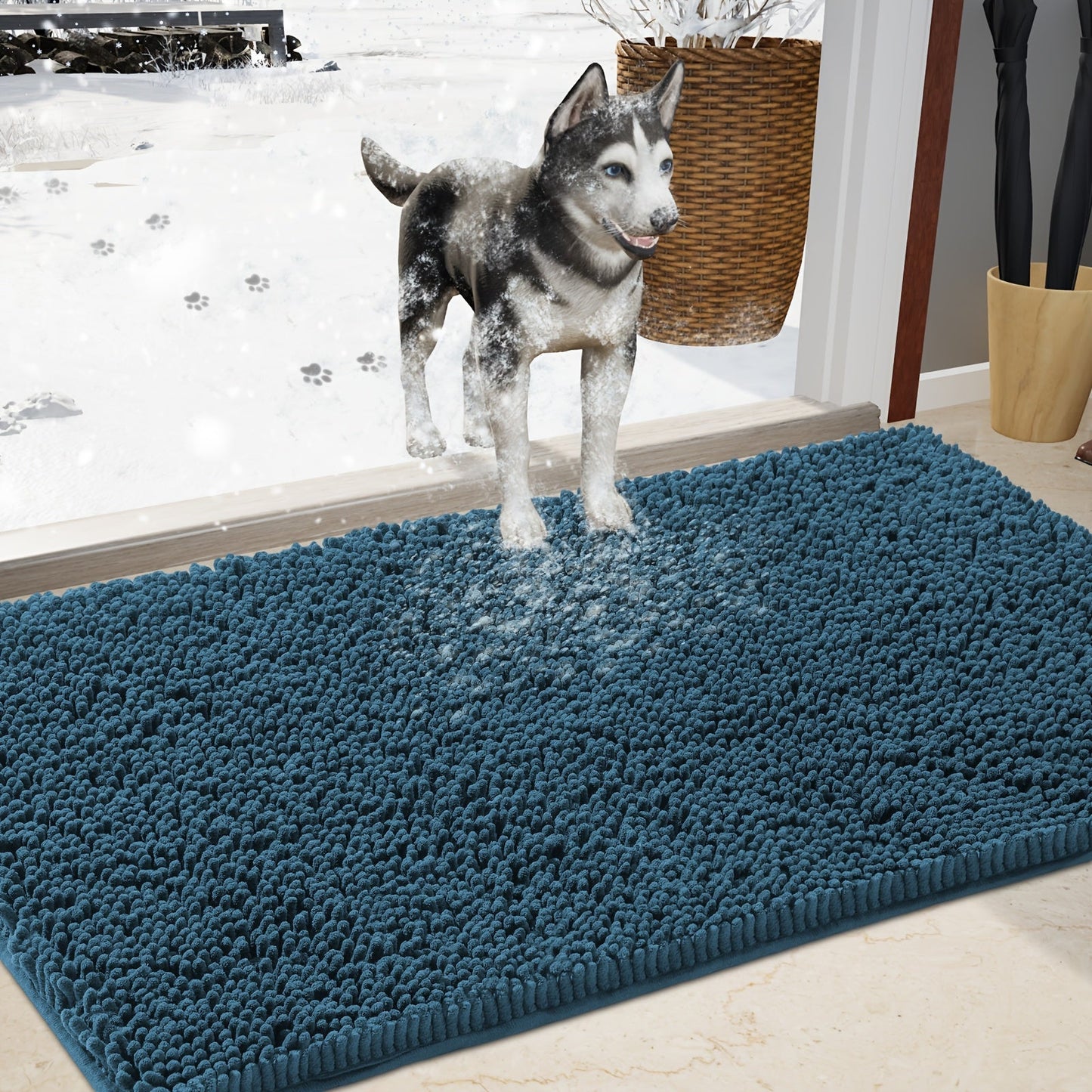 Chenille Doormat Absorbent Non-Slip Washable Indoor Outdoor Mat - Soft Shaggy Entryway Rug for Muddy Paws, Pets & Dogs | Machine Washable Front Door Mat in 18 Colors & 5 Sizes | Anti-Slip Rubber Backing