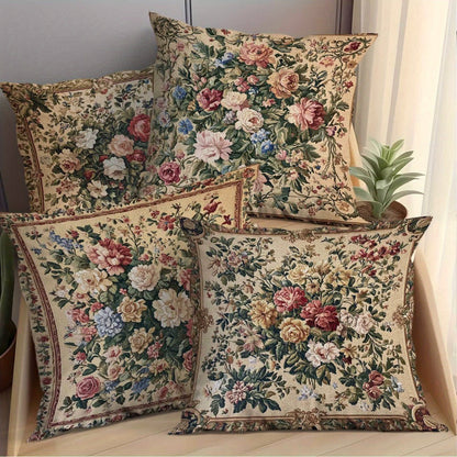 Vintage Floral Pillow Cover Set of Four with Zipper Openings, Single-Sided Print and Exact 18-Inch Size
