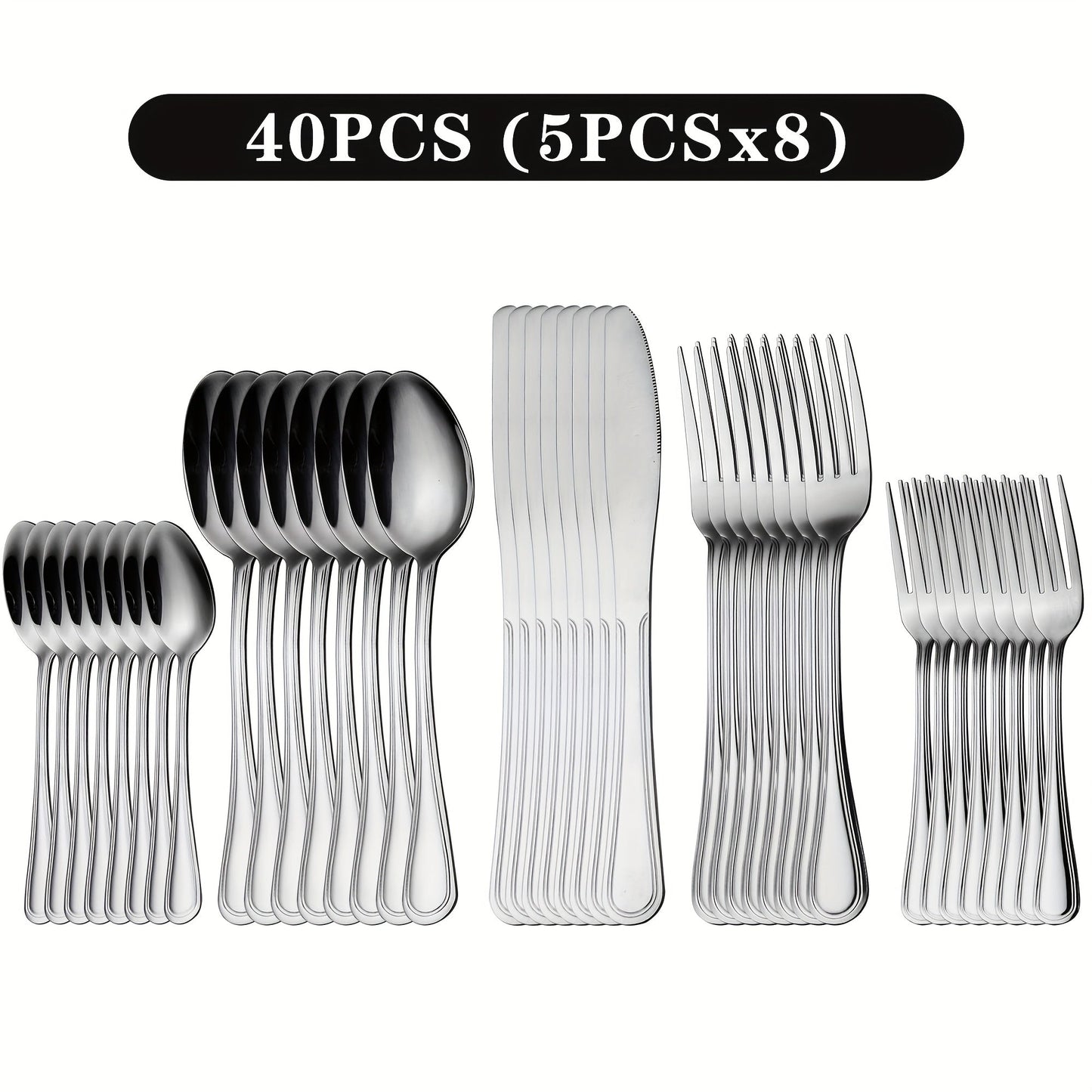 Stainless Steel Flatware Cutlery Set – Mirror Polished, Dishwasher Safe, Silver & Black Options, Service for 4 / 8 / 12 – Kitchen Utensil Set for Home, Restaurant & Wedding Gift