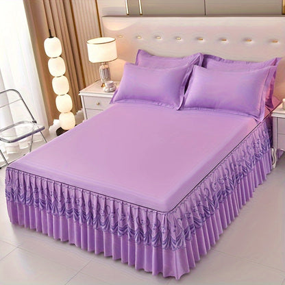 Macrame Lace Bed Skirt Set 3pcs – Double Layer Non-Slip Bed Skirt with 2 Pillowcases All Seasons Twin Full Queen King