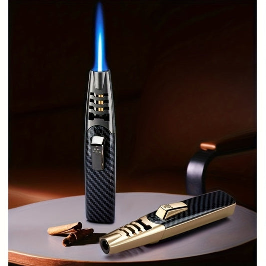 Kitchen Torch Lighter Carbon Fiber Windproof, Adjustable High-Temperature Flame with Safety Lock, Refillable Butane Culinary Torch for Baking, Creme Brulee, Caramel, Welding & Outdoor Use – Black & Gray (Butane Not Included)