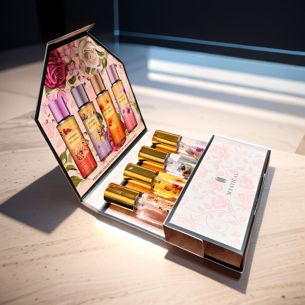 Perfume Gift Set with Four 20ml Floral or Fruity Travel Sprays in Pink or Botanical Gift Boxes