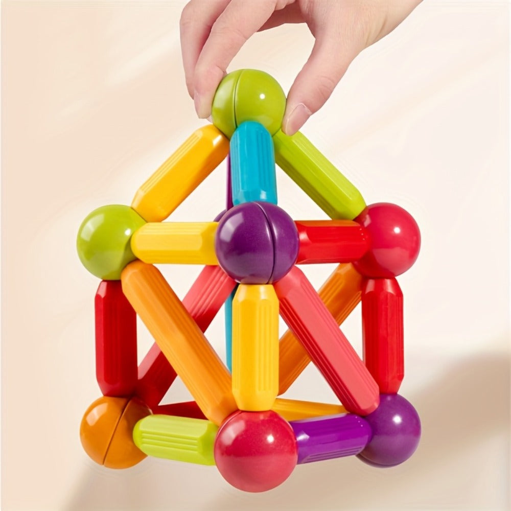 Magnetic Stick and Ball Building Set in 28-Piece or 58-Piece Multicolor Options for Pictured 3D Shapes