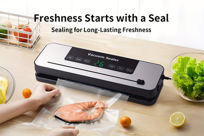 Countertop Vacuum Food Sealer with 65kPa Marking, Integrated Bag Cutter, Hose Port and 10 Bags