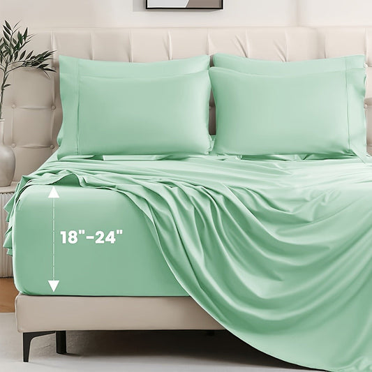 Bamboo Cooling Sheet Set 4pcs – Deep Pocket Fitted Sheet Flat Sheet Pillowcases for Hot Sleepers Twin Full Queen King