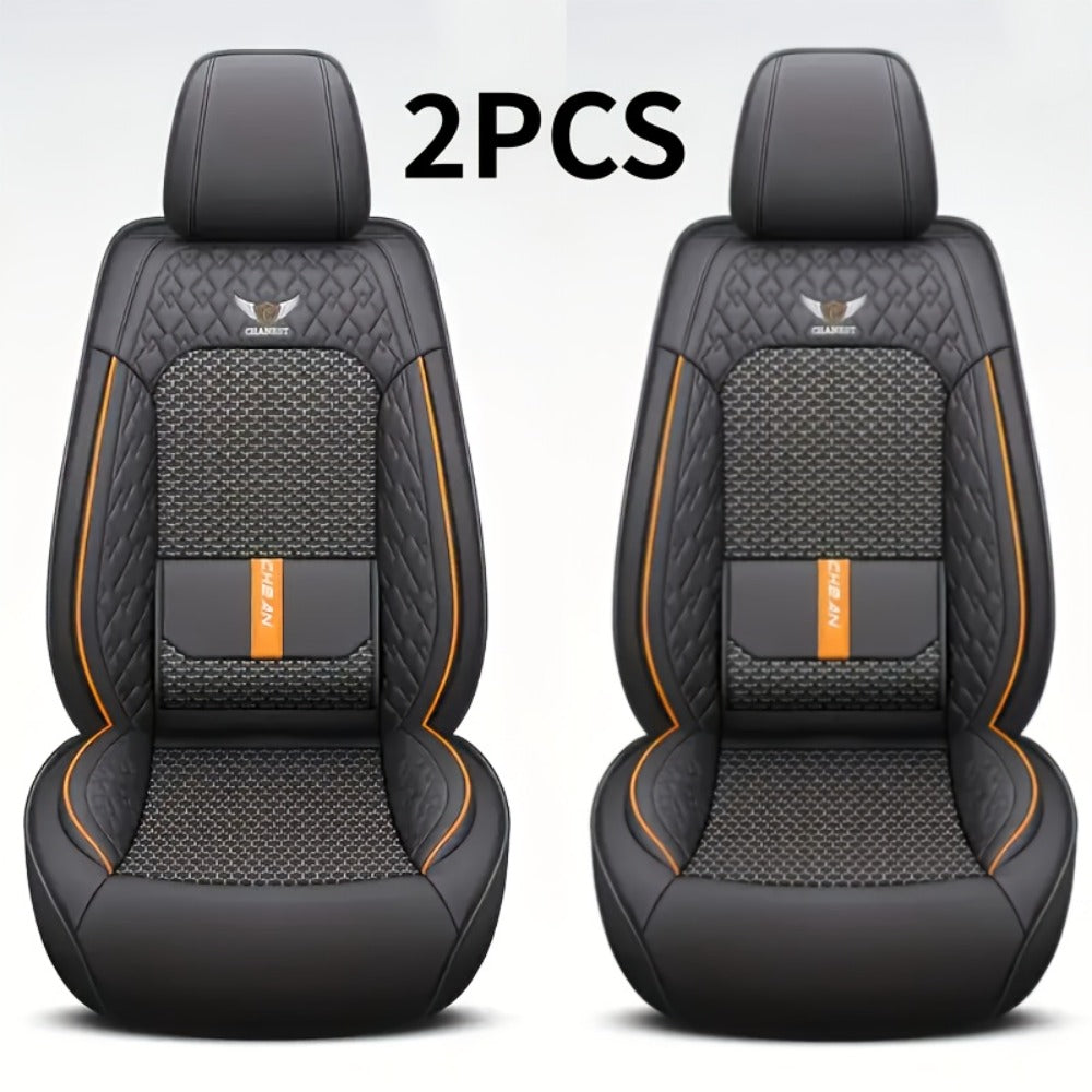 Car Seat Covers 3D Diamond-Embroidered Faux Leather with Two-Front or Five-Seat Set Options