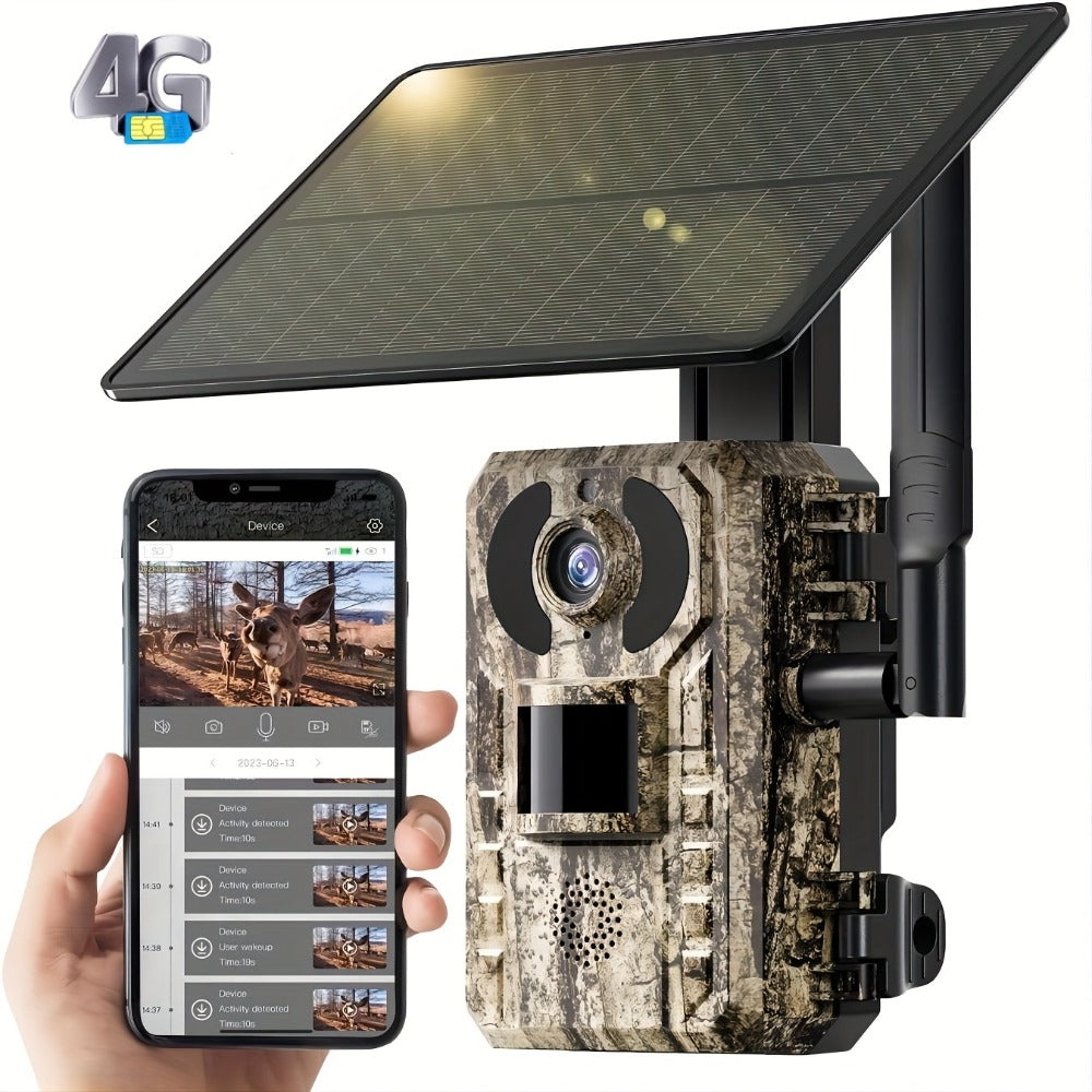 Solar Powered 4G Trail Camera 4K Live View 0.2s Trigger Speed 120° Wide Angle 850nm Night Vision No WiFi Needed Cellular Hunting Wildlife Game Camera with Remote Phone Access