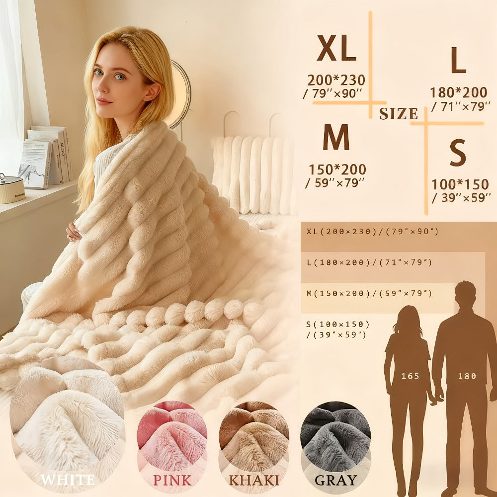 Plush Faux Fur Blanket – Imitation Rabbit Fur 300-350gsm Knit Throw for Sofa, Bed & Travel, All Season, 3 Colors, 2 Sizes