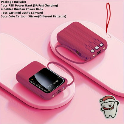 10000mAh Mini Power Bank 22.5W Super Fast Charging with 4 Built-In Cables – LED Display Cute Compact Portable Charger for iPhone Samsung Android Travel Outdoor Emergency Battery Pack