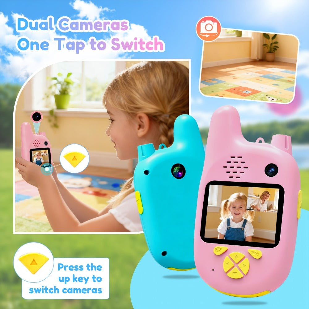 Kids Video Walkie Talkies 2 Pack with Video Call, Voice Changer & Dual Camera – Long Range Outdoor Toy, Birthday Gift for Boys Girls Age 4+, Indoor Camping Hiking Play