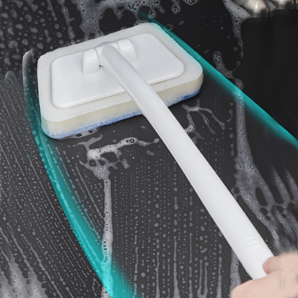 Long Handle Sponge Brush Set with Replaceable Heads for Kitchen Bathroom Tile Bathtub Cleaning – 1 Handle + 6/10/15 Brush Heads, Thickened Durable Scrubber