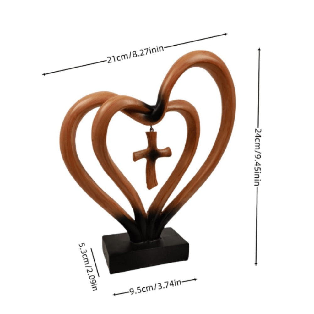 Resin Cross Ornament Wood Grain Love Design – Modern Decorative Cross Statue for Home Office Desktop, Mother's Day Valentine's Day Gift, Tabletop Spiritual Decor Figurine
