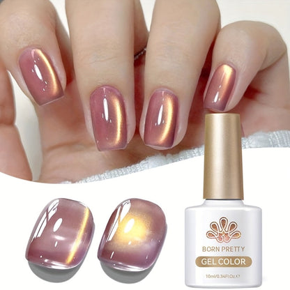 Gel Nail Polish – Cat Eye Magnetic Set BORN PRETTY Nude Golden Glitter 2 Colors Ultra Shine Semi-Permanent UV LED Soak Off Long Lasting…
