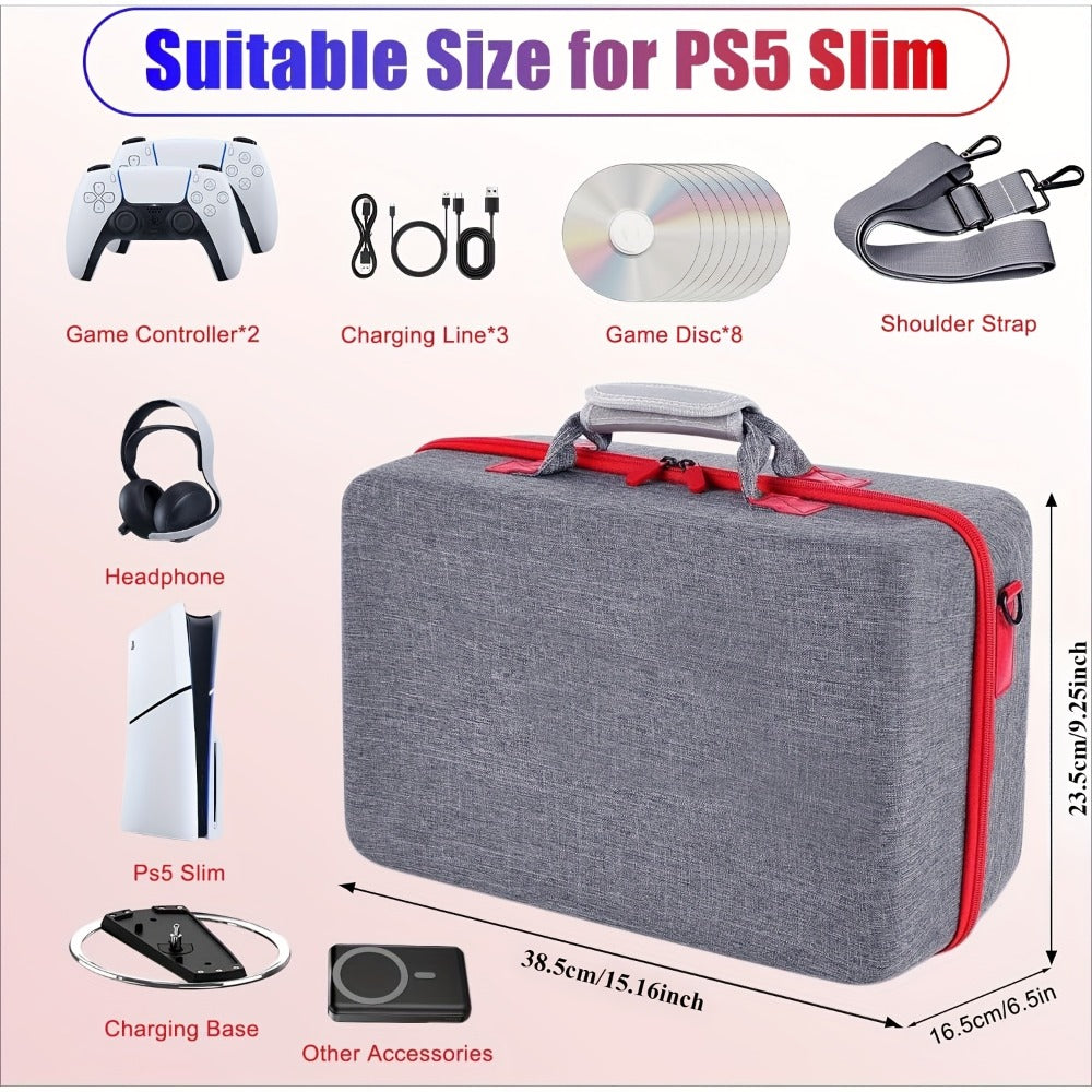 Structured Carrying Case Compatible with PS5 Slim Disc or Digital Consoles, Black or Gray with Shoulder Strap