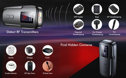 Hidden Camera Detector with OLED Screen – RF Signal & Infrared Anti-Spy Bug Detector, GPS Tracker Finder, Anti-Eavesdropping Scanner for Travel, Hotel, Airbnb, Office & Car Security