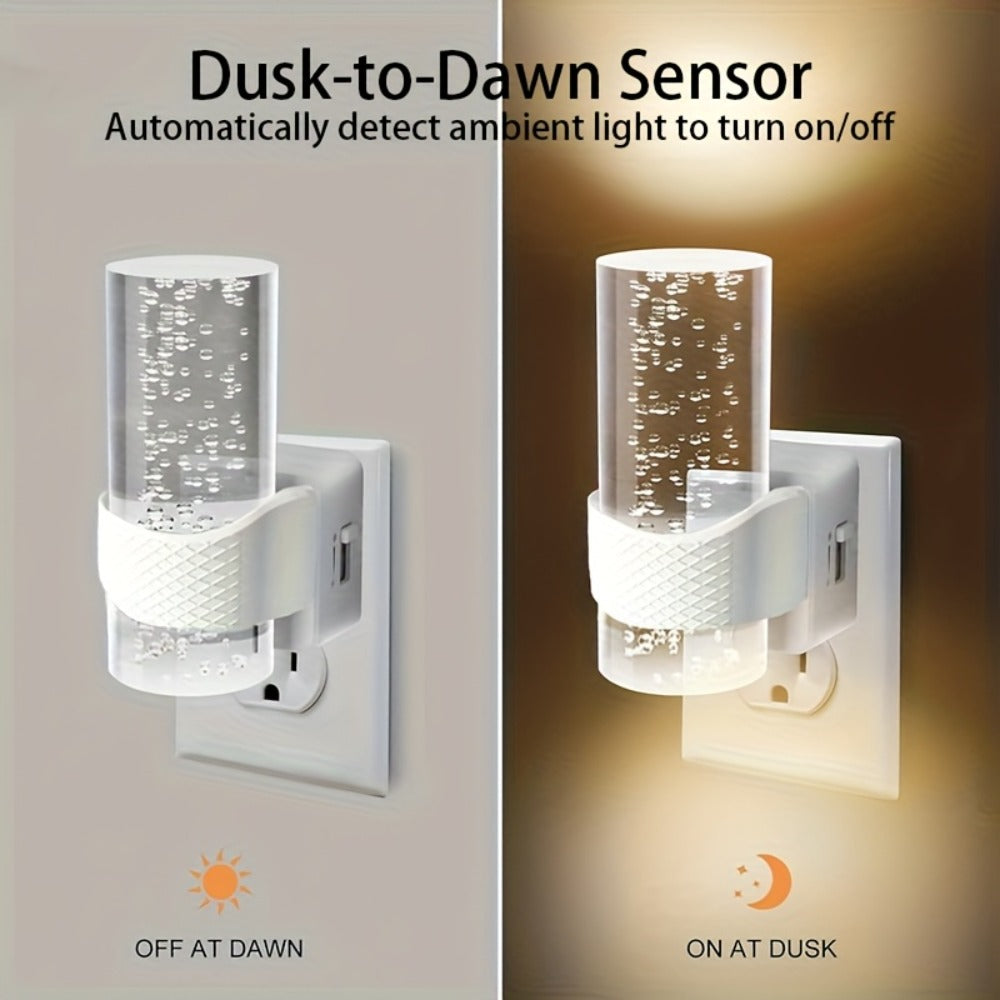 Two-Pack 3000K Plug-In Night Lights with Bubble-Pattern Shades, Light Sensors and Black or White Bases