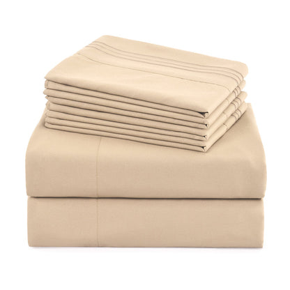 Bed Sheet Set 100 GSM Microfiber in 4- or 6-Piece Configuration with Four Sizes and Twelve Solid Colors