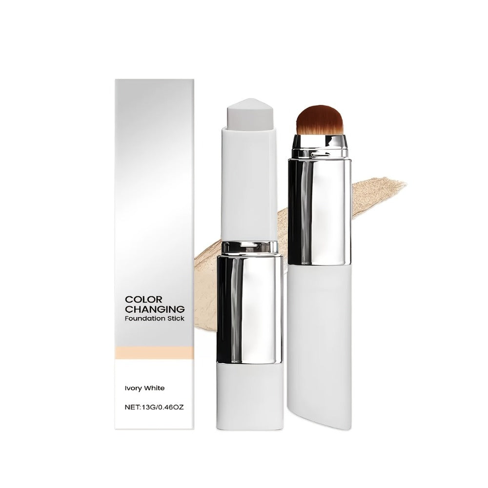 Two-Piece Color-Adapting Foundation Stick Set with Built-In Brush, Puff and Three Shade Options