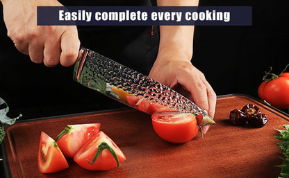 Kitchen Knife Set 15-Piece Hammered Stainless Steel with Steak Knives and Self-Sharpening Wood Block