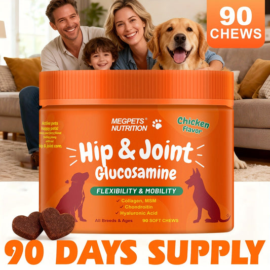 Dog Joint Supplement Chews – Glucosamine, Chondroitin & Alaskan Salmon Oil for Dogs & Cats, Mobility & Cartilage Support, 90 Soft Chews Chicken Flavor, 90-Day Supply
