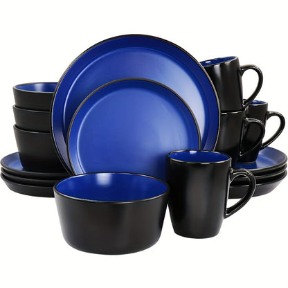 Ceramic Dinnerware Set for 4 – Porcelain Plates Bowls Cups Matte Finish Dishwasher Microwave Oven Safe Stoneware Tableware Scratch Resistant for Restaurant Kitchen Wedding Anniversary Gift