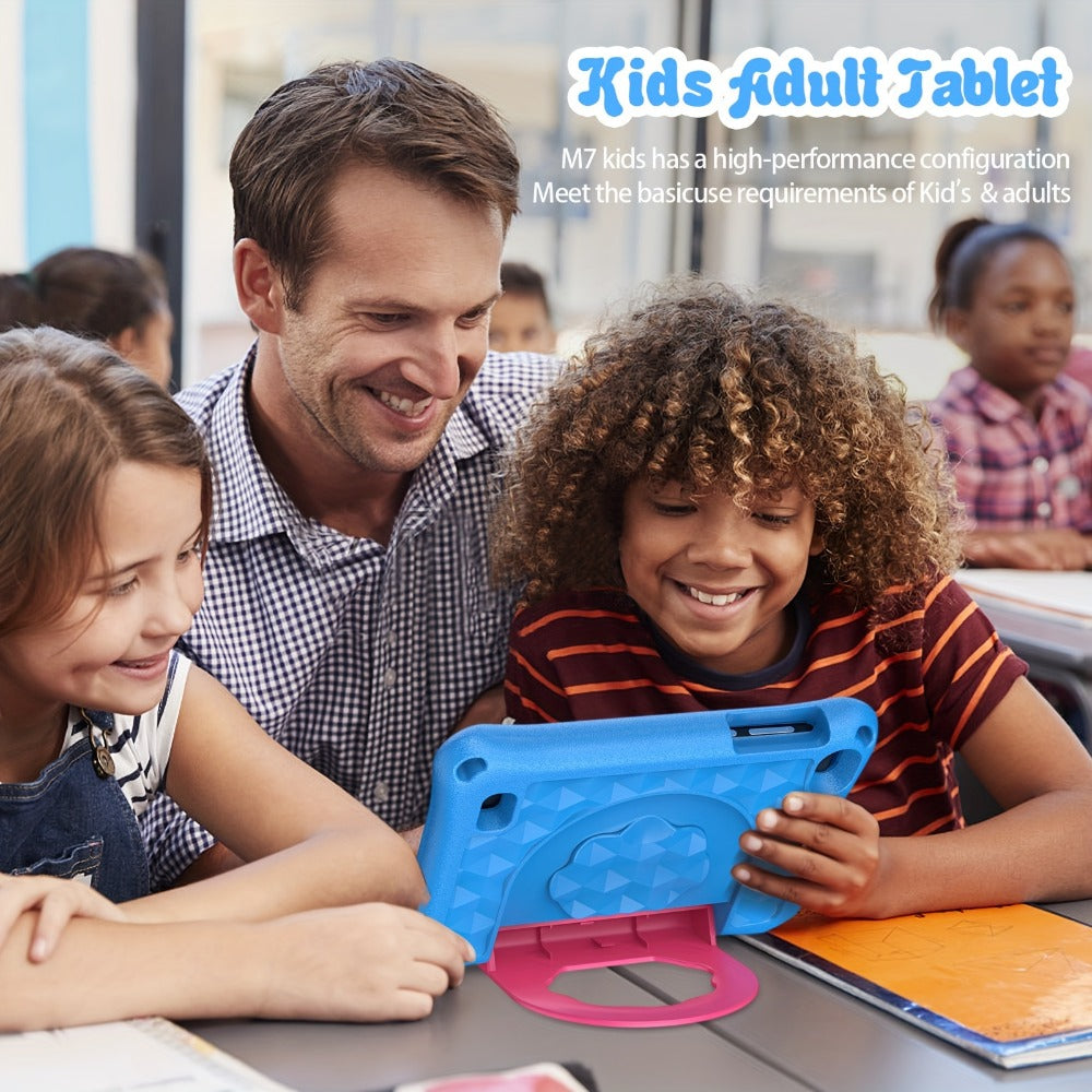 PRITOM Toddler Tablet 7 Inch Android 13, 4GB RAM 32GB ROM 1TB Expandable Storage, Dual-Band WiFi Quad-Core HD IPS Screen, Parental Control Educational Silicone Protective Case, Kids Tablet for Ages 3-10 – Blue Pink