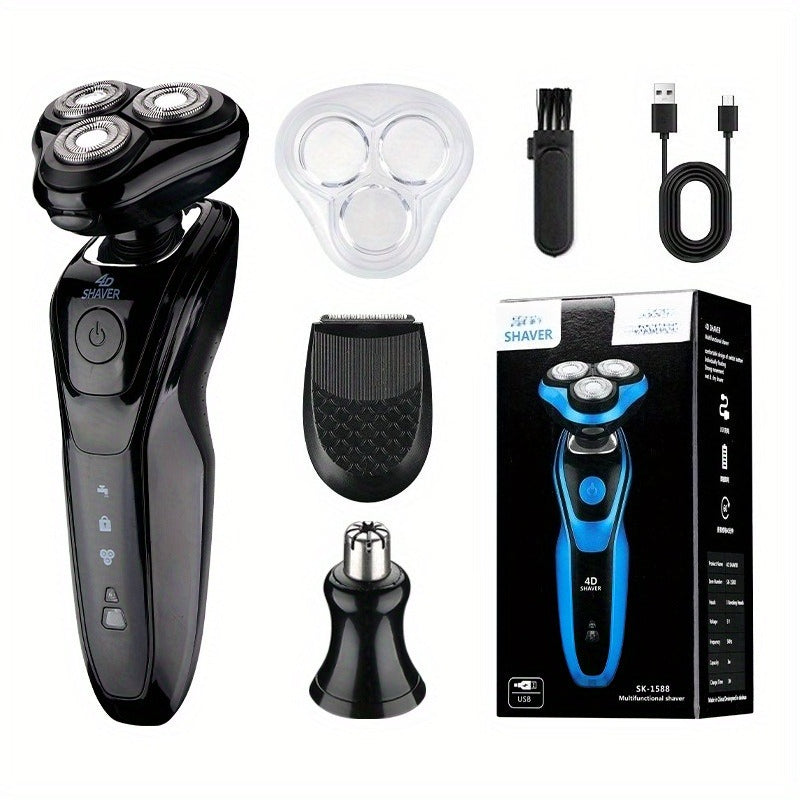 Electric Shaver 3-in-1 Floating-Blade Kit with Nose and Sideburn Trimmers, USB Charging and Digital Display