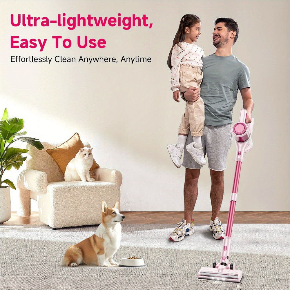 Cordless Vacuum Cleaner 55KPa 8-in-1 Stick Vacuum with LED Light 180° Swivel Lightweight Wireless for Hardwood Carpet Pet Hair Stairs Car Sofa Home Office