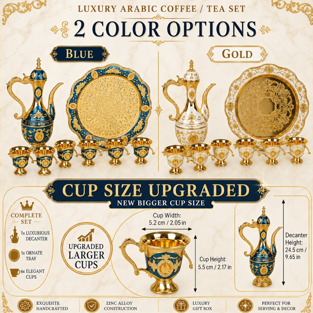 Vintage-Style Turkish Tea and Coffee Serving Set with Teapot, Six Cups and Tray in Three Colors