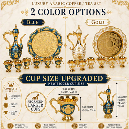 Vintage-Style Turkish Tea and Coffee Serving Set with Teapot, Six Cups and Tray in Three Colors