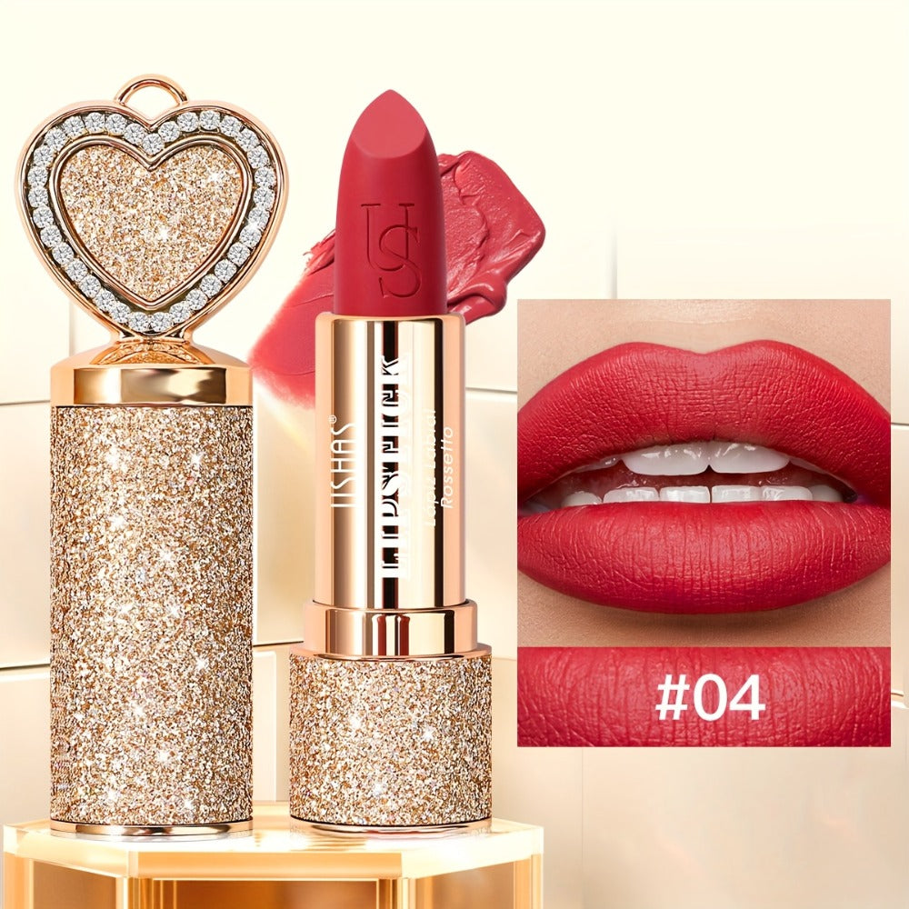 Matte Lipstick Heart-Shaped Design 24H Long-Lasting Velvet Finish — Transfer-Resistant Highly Pigmented Buildable Lip Color, Smooth Application 10 Shades Women Beauty Gift